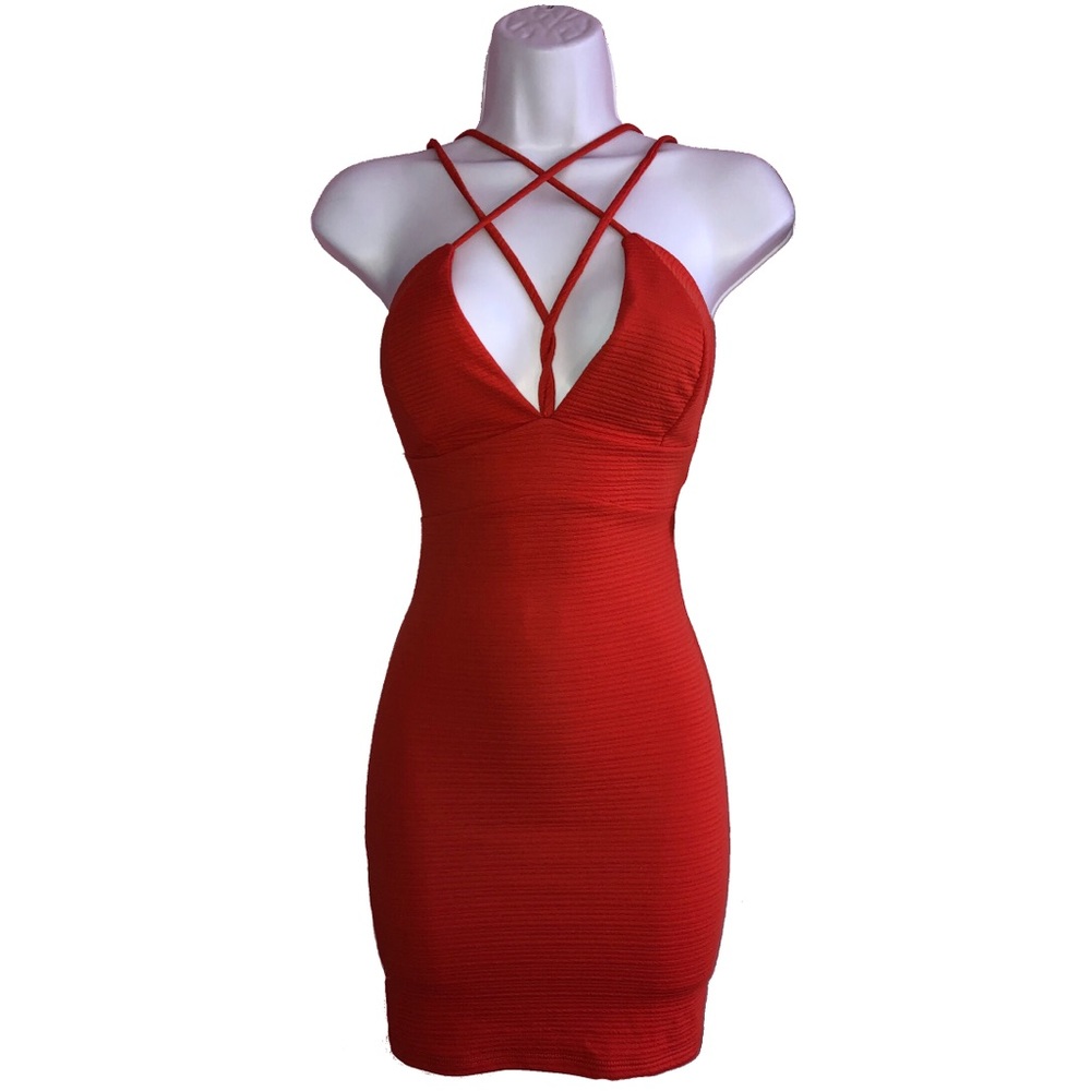 Red-orange strappy mini dress Small NWT